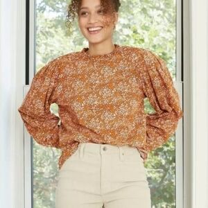 Universal Thread Orange Floral Blouse Top Small Cottagecore Prairiecore Boho